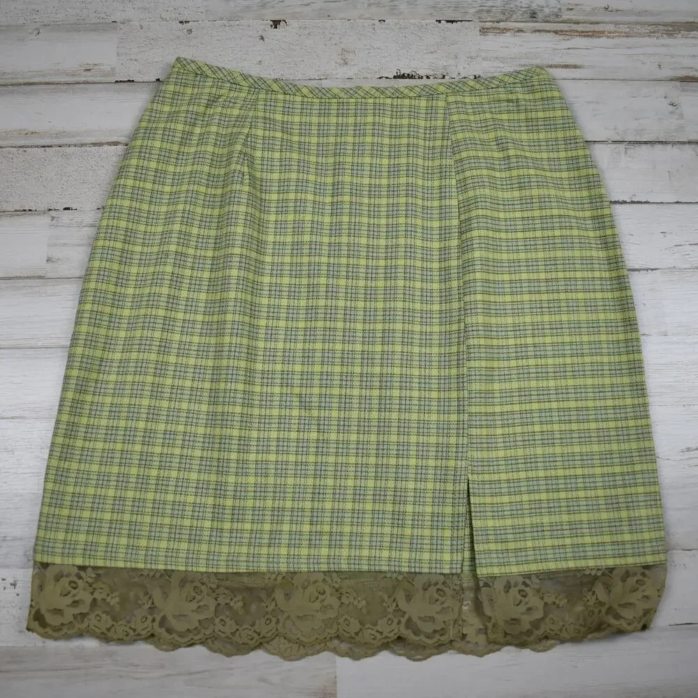 90s Vintage Green Plaid Mini Skirt Women's XS A-line Preppy Coquette Academia